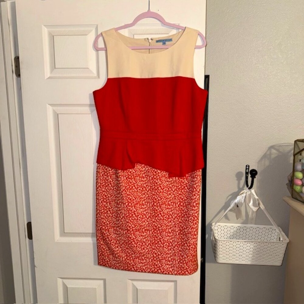 Antonio Melani Sleeveless Women's Cream and Orange Color-Block Dress, Size 14